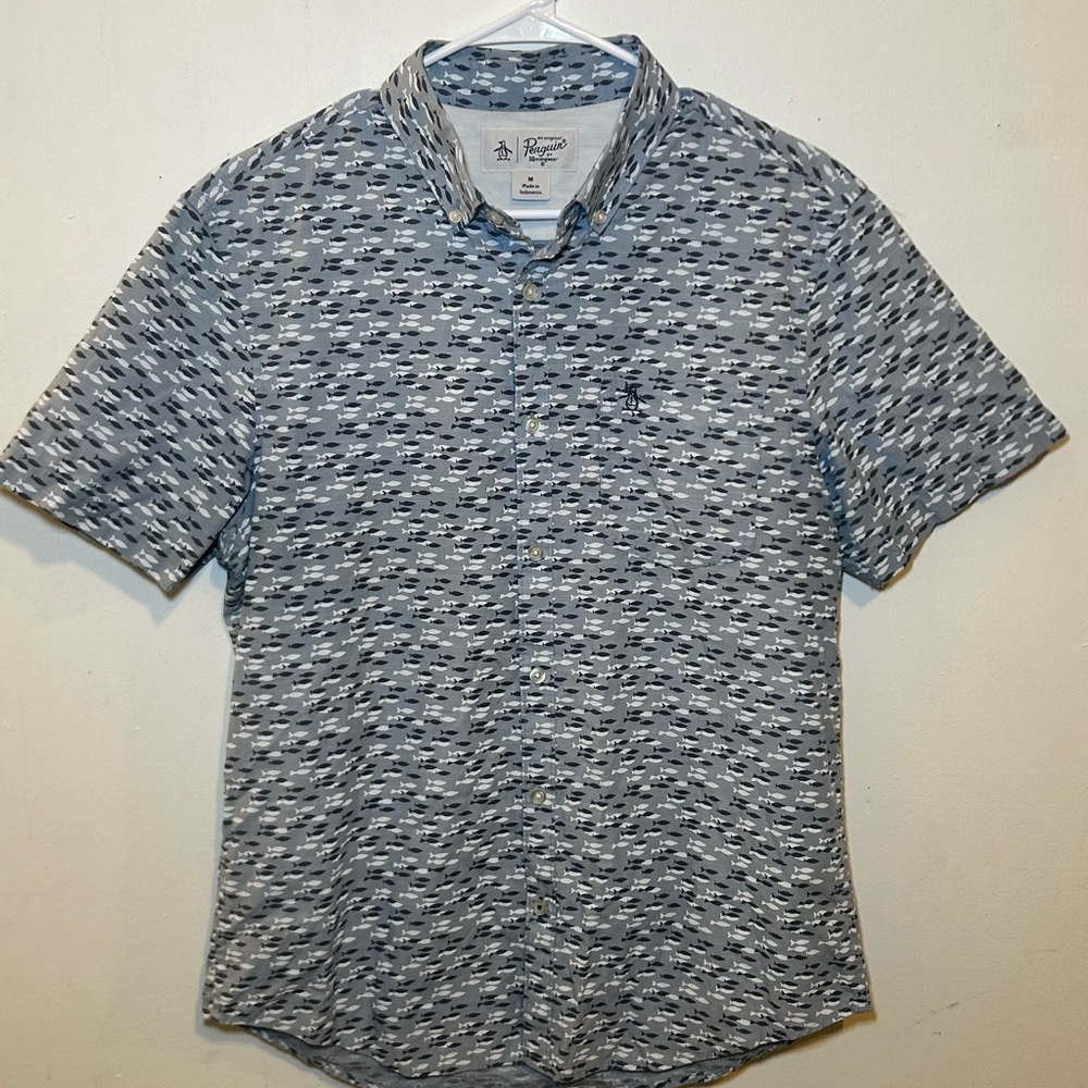 Original Penguin Men's Blue Patterned Button Down Shirt
